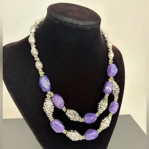 Vintage Avon Amethyst Purple Nugget Bead Statement Necklace Silver 90s Retro 157